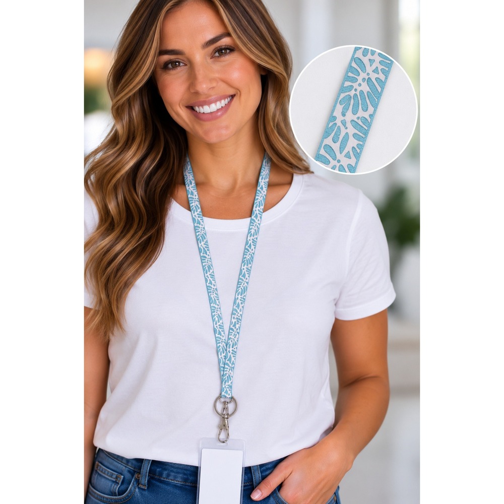 Vera Bradley Wide Lanyard Rain Forest Canopy Blue White Leaf 28110-X02 NWT